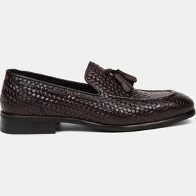 Resim Desa Erkek Kahve Örgü Desenli Püsküllü Deri Loafer 