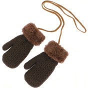 Resim Peluş Eldivenler Çocuklar İçin Kışlık Sıcak Eldivenler 2 Adet Örme Askılı 