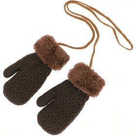 Resim Peluş Eldivenler Çocuklar İçin Kışlık Sıcak Eldivenler 2 Adet Örme Askılı 