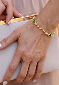 Resim 14 Ayar Altın Yeşil Gözlü Doç Bileklik Sarı Sarı Altın 