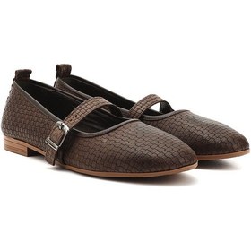 Resim Gönderi R Kahve Antik Hasır Baskılı Mary Jane Hakiki Deri Babet Kahverengi 