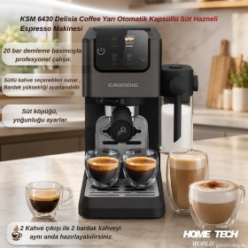 Resim Grundig Ksm 6430 Delisia Coffee Yarı Otomatik Kapsüllü Süt Hazneli Espresso Makinesi 
