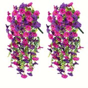 Resim Boho Stil 2'li Yapay Krysantemum Salları, Plastik & Ipek Ateşsiz Çiçek Askı Sepeti, Kapı Porsuk Bahçe Dekoru için UV Dirençli Sahte Sabah Gülü Sarmaları - Noel, Cadılar Bayramı, Paskalya, Hanuka, Şükran Günü - Tüy Yok 