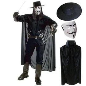 Resim Nessiworld V For Vendetta Maskesi Şapkası ve Pelerin Kostüm Seti Yetişkin Boy 