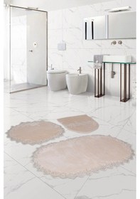 Resim Bonny Home Venüs Vizon 3'lü Dantelli Banyo Paspası Seti Çeyizlik Pudra 