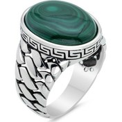 Resim Oval Kesim Yeşil Malahit Taşlı 925 Ayar Gümüş Yüzük - 506049444 