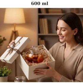 Resim Aesco Dayanıklı Borosilikat Cam Demlik - 600 ml Şeffaf Çaydanlık, Filtreli Bitki Çayı ve Kahve Demleme Sürahisi, Kapaklı Cam Demlik 