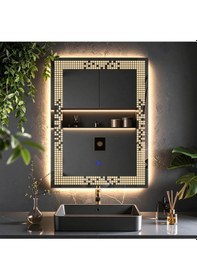 Resim Solrae Günışığı Lazer Kumlamalı Lavabo & Banyo Aynası Dokunmatik Sensörlü 70 X 50 