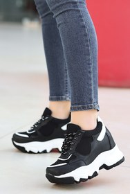Resim Madam Tarz Siyah - Kadın Gizli Dolgu Topuk Sneaker Tabanlı Spor 