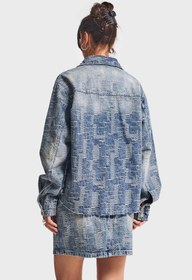 Resim Kadın Kot Rengi 4w5-32 Oversize Özel Kumaş Bol Kesim Tasarım Denim Ceket - Kot Rengi / S/M 