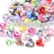 Resim 10 adet Işıltılı Akrilik Ayı Başlı Boncuklar Çok Yüzlü Taşlarla - Parlak & Mat Bitiş, Pastel & Canlı Renkler (Pembe, Yeşil, Mavi, Sarı, Mor) DIY Telefon Süsleri, Fincan Dekorasyonları & Çanta Kolyeleri, Ayı Takıları 