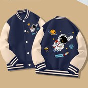 Resim Erkekler için Kırmızı ve Beyaz Renkli Astronot ve Uzay Tasarımı ile Baseball Ceketi - Rahat Bol Kesim, Uzun Kollu Dış Giyim, Sonbahar/Kış İçin Mükemmel, Dış Mekan Oyunları veya Okul İçin Uygun, Uzay Temalı Ceket, Dayanıklı Çocuk Giyimleri 