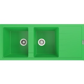 Resim Polex Cristalüx Granit Evye P-X116 Yeşil 2 Hazneli Tezgah Altı Ve Tezgah Üstü Mutfak Evyesi 116.5x50.8 CM 