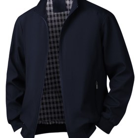 Resim Erkekler için Günlük Fermuarlı Ceket Ekose Yaka - Hafif Polyester, Düzenli Kesim, Ön Cepli, İlkbahar/Sonbahar Çok Yönlü Dış Giyim 