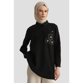 Resim Armine Trend Gömlek Yaka Çiçek Desenli Tunik Siyah 26YT464 
