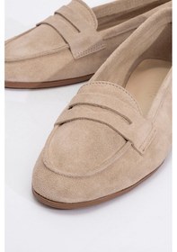 Resim Luvi Shoes Tory Bej Süet Hakiki Deri Kadın Loafer Ayakkabı Bej Süet 