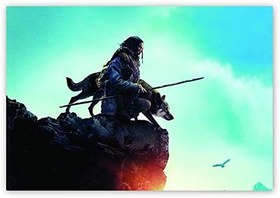 Resim Ahşap Tablo Alfa Kurt ve Mızraklı Adam 