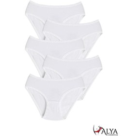 Resim ALYA UNDERWEAR Kız Çocuk Kalpli Dokuma Lastik Pamuklu Kumaş Slip Külot 5'li Paket ( 5 Adet Beyaz) 