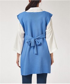 Resim AQE FASHION Kadın V Yaka Kolsuz Bağlama Panço Bebe Mavi 