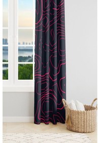Resim Wave Fuchsia Desenli Süet Oturma Odası Salon Fon Perde Ekstrafor Büzgü Tek Kanat Prd-1097 Çok Renkli 