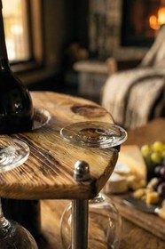 Resim Doğal Ahşap Kalpli Şaraplık Standı 2'li Kadeh Tutucu Dekoratif Romantik Sevgililer Günü Hediyesi 