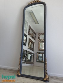 Resim Matmazel Model Antrasit Altın Renk Varaklı Boy Aynası 
