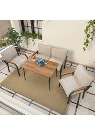 Resim Mygusi Hayal Balkon, Bahçe, Cafe, Teras - Metal Kanepe Koltuk Takımı - 2+1+1 Masali Krem 