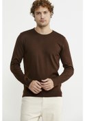 Resim Erkek Sıfır Yaka Basic Triko Kazak - Kahve 001 