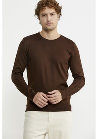 Resim Erkek Sıfır Yaka Basic Triko Kazak - Kahve 001 