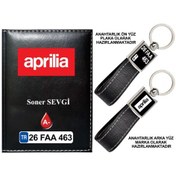 Resim Plakanıza Özel Aprilla Logolu Siyah Ruhsat Kabı Ve Anahtarlık 