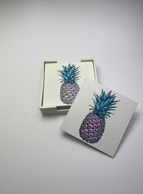 Resim 6’lı Ahşap Bardak Altlığı Seti (Kutulu - Ananas Desenli) 