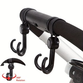 Resim 2 adet - 360° Dönebilen Çok Amaçlı Bebek Arabası Kancaları - Dayanıklı Araba & Bisiklet Askısı, Ebeveynler için Düzenleyici Aksesuar, Seyahat kanca 
