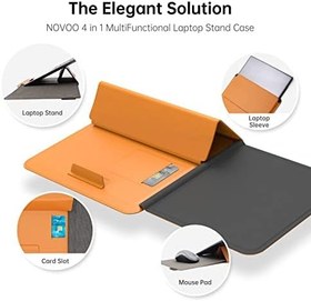 Resim NOVOO RT13 4'ü 1 arada dizüstü bilgisayar gövdesi, su geçirmez deri gövde, dizüstü bilgisayar standı, kart bölmesi, fare altlığı, MacBook Air/Pro 13 inç (33 cm) ile uyumlu, turuncu 