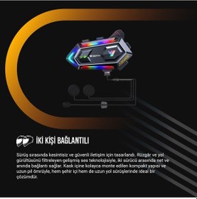 Resim 2 Adet V20 Max Telsiz Özellikli Bt 5.3 Motosiklet Kurye Kask Kulaklık Intercom Rgb 