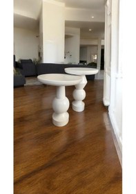 Resim Simillo Wood Wooden Ahşap Beyaz Renk 2'li Set Fitilli Mantar Yan Sehpa Modern Fiskos Kod:5498405544 Beyaz 