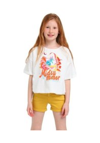 Resim Escabel Kız Çocuk Pamuklu Kabartma Yazılı Tshirt-12811 Krem 
