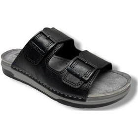 Resim Enova M253-0202-26 Deri Anatomik Soft Çift Bant Erkek Terlik Siyah 