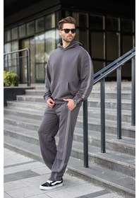 Resim Füme Kanguru Cep Kapüşonlu Erkek Eşofman Takımı E7336 Füme 
