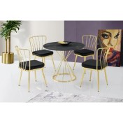 Resim Sivas Gözde Mobilya Kum Saati High Gloss Siyah Gold Mutfak Masa 4 Sandalye Seti 90 cm 