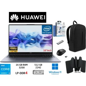 Resim Huawei matebook D16 Intel Core I5 12450H 16GB 512GB SSD W11 Pro 16" Duddi Çanta+Mouse+Mousepad+Usbbellek+Temizlikkit 