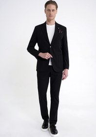 Resim Comfort Fit Çift Yırtmaç Torba Cep Metal Düğmeli Siyah Blazer Ceket C 734 - Siyah / SİYAH - 58 