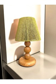 Resim KorFam HASIR EL YAPIMI BOHEM AHŞAP AYAKLI RUSTİK ABAJUR 