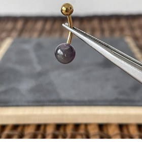 Resim %100 Cerrahi Çelik Doğal Ametis Taşlı Çelik Göbek Piercingi Altın Altın 