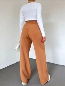 Resim Kadın Kahverengi Yüksek Bel Cırtlı Palazzo Pantolon-kahverengi Kahverengi 