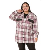 Resim Büyük Beden Deri Garnili Çıtçıtlı Ekose Lila Ceket Gömlek 