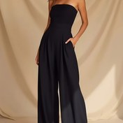 Resim Kadınların Zarif Strapless Jumpsuit - Düz Renk Geniş Bacaklı Tüm Mevsim Çok Yönlü Giyim, Yüksek-Düşük Etek ve Akışkan Uygunluk Parti, Düğün, Resmi Etkinlikler, Şık Elbise, Parti Kıyafeti, Yüksek-Düşük Tasarım, Sophistike Stil, Pürüzsüz Dokuma 