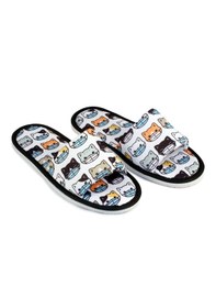 Resim Erkek Maskeli Kedi Önü Açık Yumuşak Taban Ev Terliği Beyaz 