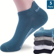 Resim 5 Çift Unisex Ayak Bileği Çorabı, Nefes Alabilen Atletik Polyester Örgü Kumaş ile Alfabe Deseni, Elde Yıkanabilir, %95 Polyester %5 Elastan, Erkekler ve Kadınlar için Kısa Crew Çorapları 