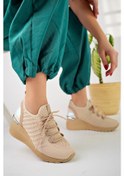 Resim Muggo Tyra Garantili Kadın Ortopedik Yüksek Taban Günlük Bağcıklı Triko Sneaker Spor Ayakkabı 001 