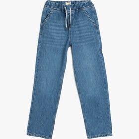 Resim Erkek Çocuk Pamuklu Beli Bağcıklı Cep Detaylı Denim Pantolon 